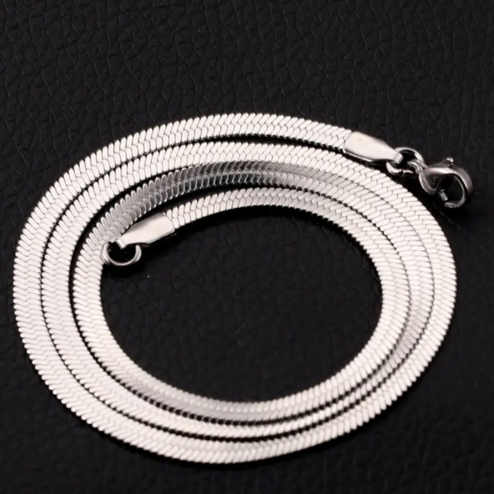 5MM Flat Blade 316L Stainless Steel Chain Herringbone Necklace - 20 Inches